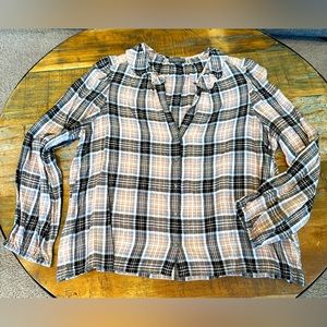 Point Sur v neck ruffled “flannel” blouse